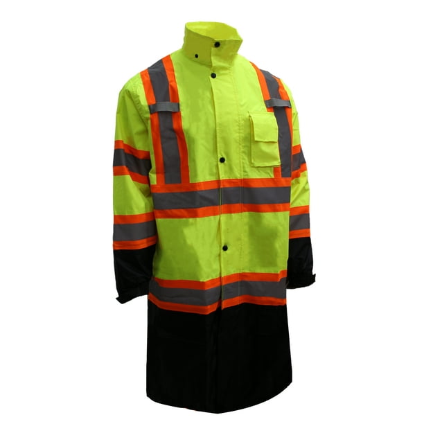 RK Safety RC-CLA3-TLM66 Class 3 Rainwear Reflective Hi-Viz Black Bottom Long Rain Coat with X pattern 4XL, Lime 
